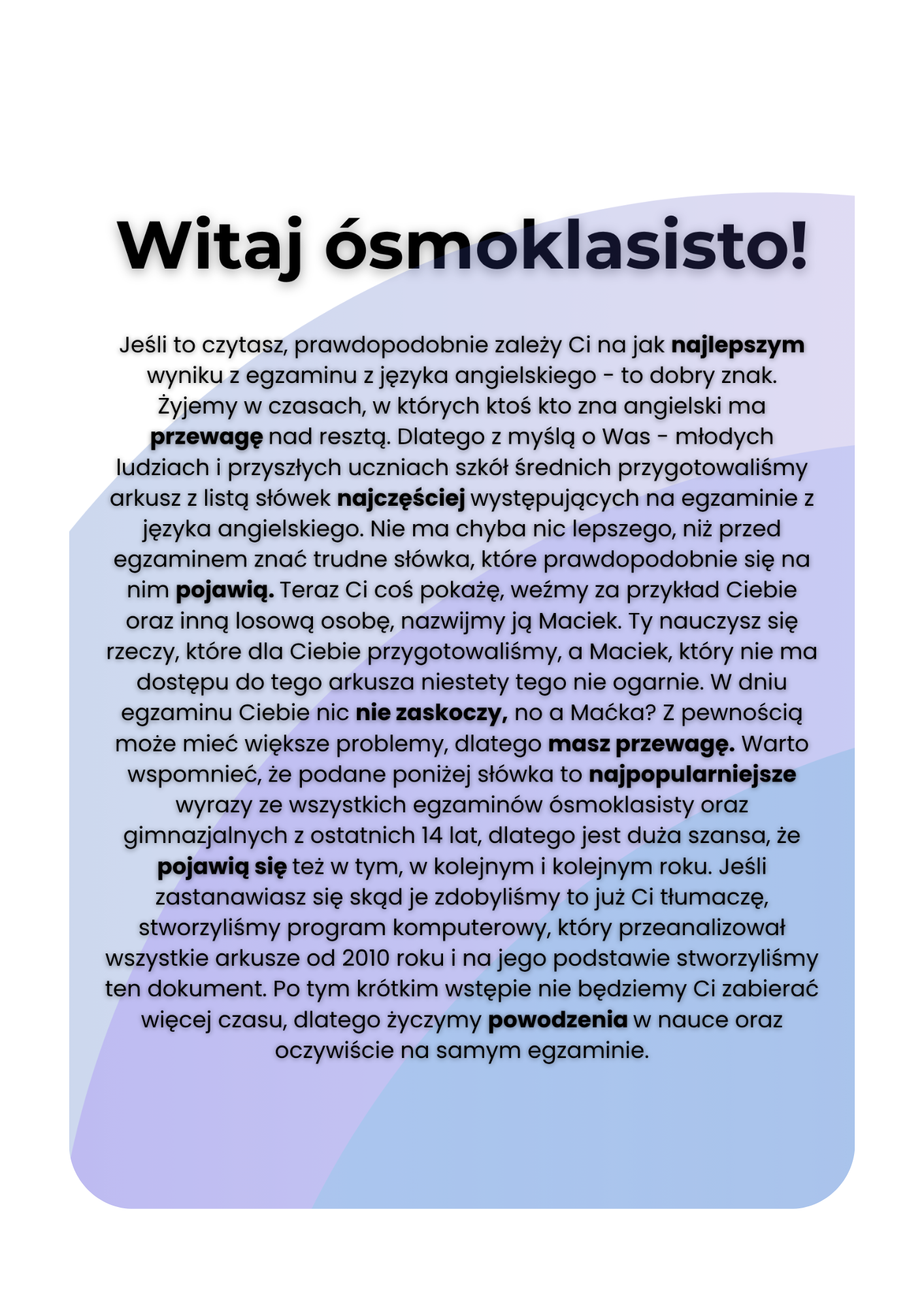 Najważniejsze słówka na egzamin ósmoklasisty